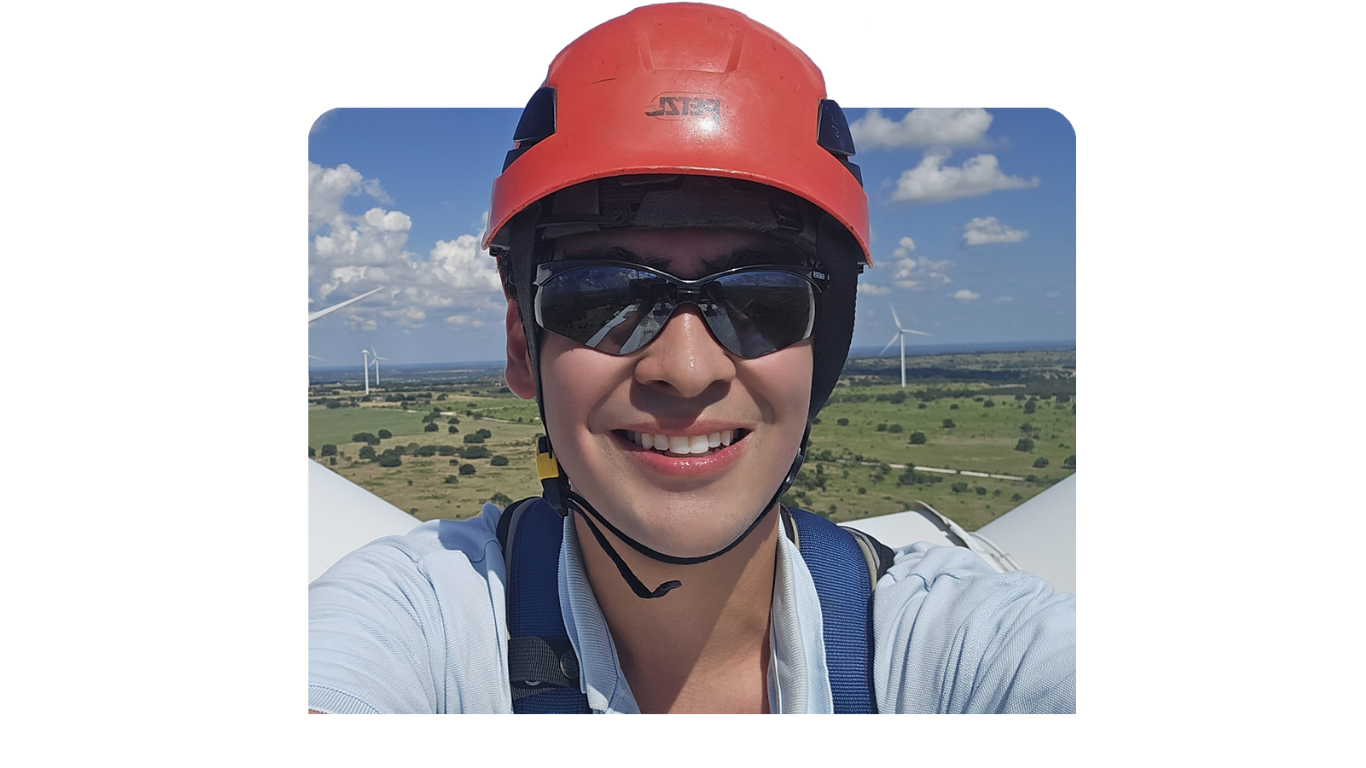 A BHE Renewables Intern on a Wind Turbine